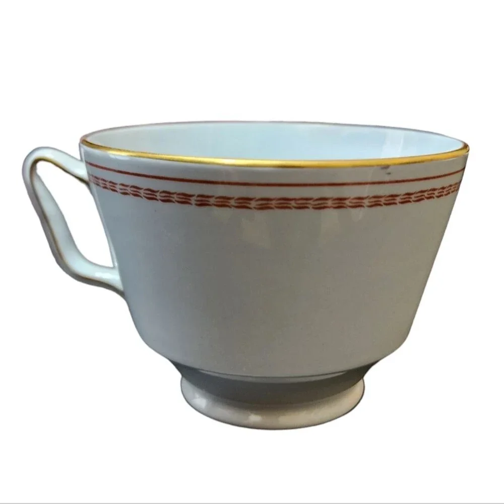 Spode Trade Winds Cup Saucer Red Gold England Fine Stone W128 Design C 1805
